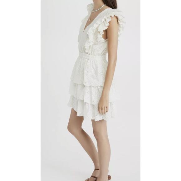NWT Love The Label Ecru Ruffle Tiered Eyelet Mini Dress - Picture 2 of 10